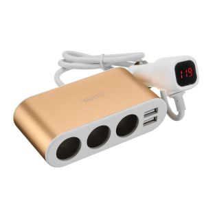 10Car - אביזרים, ציוד וכל מה שצריך לרכב מטענים Dual USB Port 3 Way Auto Car Charger Car Cigarette Lighter Socket Splitter Adapter 