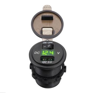 10Car - אביזרים, ציוד וכל מה שצריך לרכב מטענים QC 3.0 12V 24V USB Car Charger LED Voltmeter For Car Motorcycle Boat