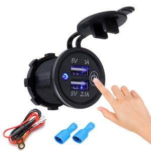 10Car - אביזרים, ציוד וכל מה שצריך לרכב מטענים P1-S Touch Switch 2.1A+1A Dual USB Car Motorized Motor Home Modified Charger Mobile Phone 12-24V with Plug or with Power Cable