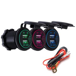 10Car - אביזרים, ציוד וכל מה שצריך לרכב מטענים P8-S Touch Switch with Power Cord 2.1A+1A Dual USB Car Motorized Modified Charger Phone 12-24V