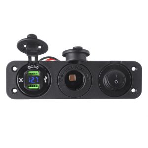 10Car - אביזרים, ציוד וכל מה שצריך לרכב מטענים QC3.0 Dual USB Charger Voltmeter 12V Lighter Socket Splitter Power Button Switch For Car Motorcycle Boat Truck