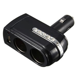 10Car - אביזרים, ציוד וכל מה שצריך לרכב מטענים DC 12V/24V 2 Socket 1 USB Port Adapter Splitter Car Cigarette Lighter Charger