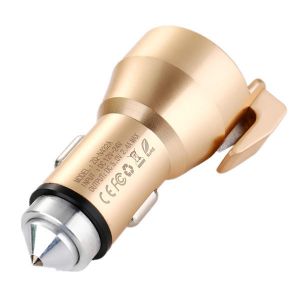 10Car - אביזרים, ציוד וכל מה שצריך לרכב מטענים ZUOQI Metal Dual USB Quick Car Charger 5V 3.4A Safety Hammer For iPhone 7S/6S/6S Plus/6 Plus/ Ipad