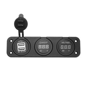 10Car - אביזרים, ציוד וכל מה שצריך לרכב מטענים 12V/24V Car Motorcycle 3 in 1 Digital Volt Meterr Ammeter USB Car Charger Socket