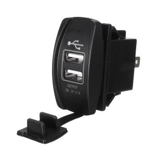 10Car - אביזרים, ציוד וכל מה שצריך לרכב מטענים 12V 24V Red LED Dual USB Charger Backlit UTV Rocker Switch For Motorcycle Car Truck Boat