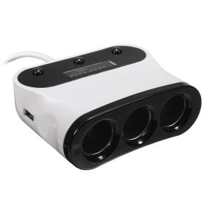 10Car - אביזרים, ציוד וכל מה שצריך לרכב מטענים Universal Twin 2 Port USB 12V 24V 3 Way Car Charger Cigarette Socket Lighter LED