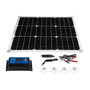 10Car - אביזרים, ציוד וכל מה שצריך לרכב מטענים 60W 18V Dual USB Solar Panel Battery Charger Monocrystal Solar Power Panel with 40A Solar Controller for Car Moto Motorboat 