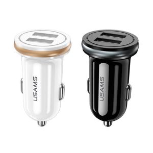 10Car - אביזרים, ציוד וכל מה שצריך לרכב מטענים USAMS 2.4A Dual USB Ports Fast Car Charger With LED Light For iPhone X 8Plus Oneplus 6 5t Xiaomi Mi8