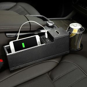 10Car - אביזרים, ציוד וכל מה שצריך לרכב מטענים USB Charger Car Seat Crevice Storage Box Seat Gap Filler Organizer Catcher Box Cup Holder