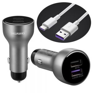 10Car - אביזרים, ציוד וכל מה שצריך לרכב מטענים HUAWEI AP38 Quick Charge Car Charger Fast Charging Dual USB + Type C Cable