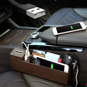10Car - אביזרים, ציוד וכל מה שצריך לרכב מטענים Plastic Car Seat Crevice Storage Box Gap Organizer with Phone USB Wireless Charging 