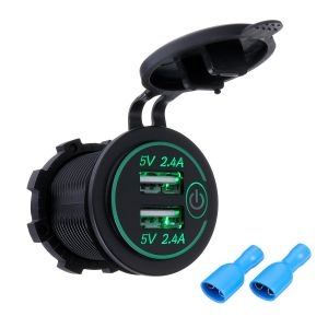 10Car - אביזרים, ציוד וכל מה שצריך לרכב מטענים P18-S Touch Switch with Terminal 2.4A+2.4A Dual USB Car Motorized Modified Charger Mobile Phone 12-24V
