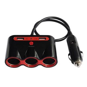 10Car - אביזרים, ציוד וכל מה שצריך לרכב מטענים Car Charger 3 Socket With Dual USB Vehicle Adapter For iPhone Camera Mobile Samsung  Laptop 2.4A 1A