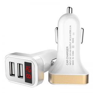 10Car - אביזרים, ציוד וכל מה שצריך לרכב מטענים 2.1A 2 USB Ports Fast Charging Car Charger With LED Display Real time Monitoring For iphone Samsung 