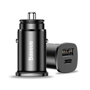 10Car - אביזרים, ציוד וכל מה שצריך לרכב מטענים Baseus 30W Dual USB Type C PD3.0 QC4.0 Fast Car Charger For iPad Pro Smartphone Charge AFC SCP VOOC