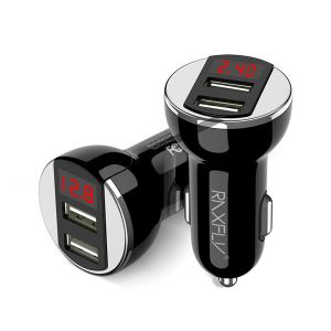 10Car - אביזרים, ציוד וכל מה שצריך לרכב מטענים RAXFLY 2.4A Dual USB LED Display Car Charger For iPhone X 8Plus Oneplus 5t Xiaomi 6 Mi A1 Note 3 S8