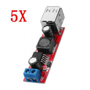 10Car - אביזרים, ציוד וכל מה שצריך לרכב מטענים 5pcs DC-DC 3A Step Down Regulated Power Module Car Charger Dual USB Output 9V/12V/24V/36V To 5V