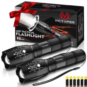 Victoper LED Flashlight 2 Pack, Bright 2000 Lumens Tactical Flashlights High Lumens with 5 Modes, Waterproof Focus Zoomable Flash 