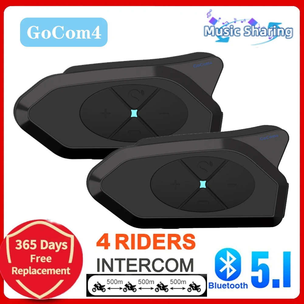 NOECI GoCom4 Motorcycle Bluetooth Intercom 1500M 4 Riders Group Comunicador Full-duplex BT5.1 Interphone IP65 Music Sharing+ FM