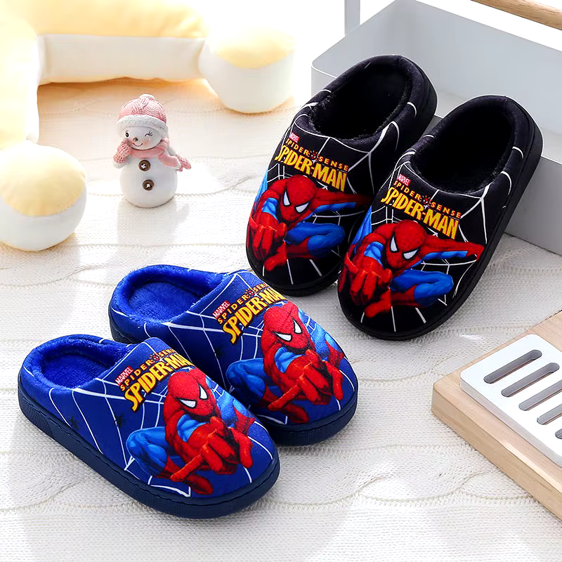 Cartoon Printed Spider-man Cotton Slippers For Children's Shoes Fashion New Style Warmth Autumn Winter Indoor Kids Boys Slipper