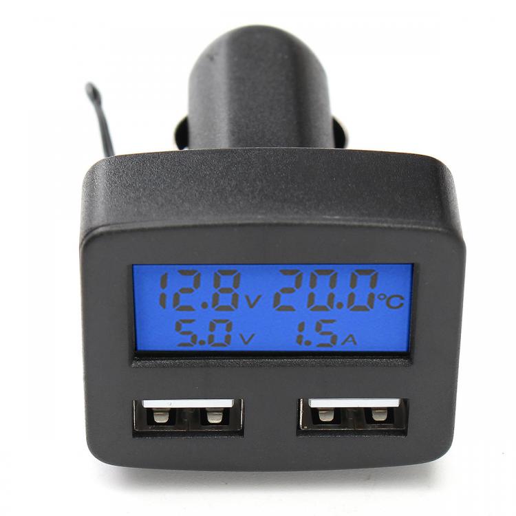10Car - אביזרים, ציוד וכל מה שצריך לרכב מטענים 12V 24V Universal Dual USB Interface Car Charger With Voltmeter Ammeter Thermometer LCD Display