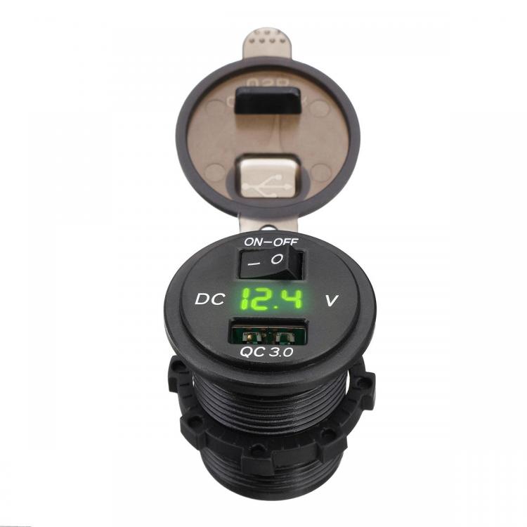10Car - אביזרים, ציוד וכל מה שצריך לרכב מטענים QC 3.0 12V 24V USB Car Charger LED Voltmeter For Car Motorcycle Boat