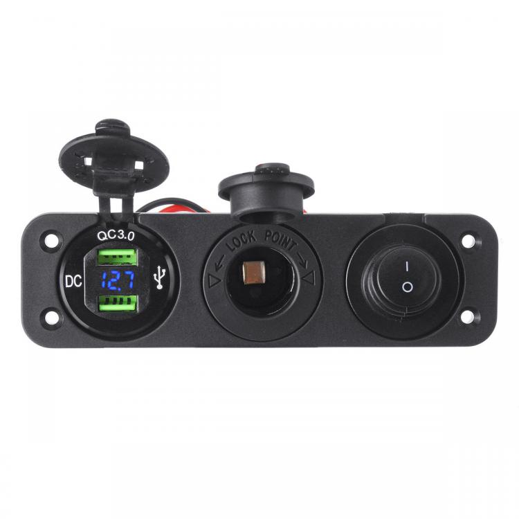 10Car - אביזרים, ציוד וכל מה שצריך לרכב מטענים QC3.0 Dual USB Charger Voltmeter 12V Lighter Socket Splitter Power Button Switch For Car Motorcycle Boat Truck