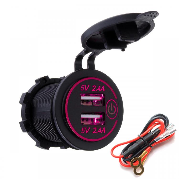 10Car - אביזרים, ציוד וכל מה שצריך לרכב מטענים P18-S Touch Switch with Power Cord 2.4A+2.4A Dual USB Car Motorized BoatModified Charger Phone 12-24V