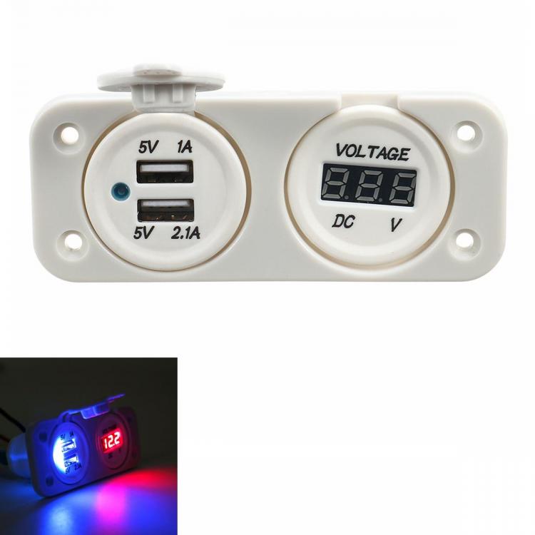 10Car - אביזרים, ציוד וכל מה שצריך לרכב מטענים Waterproof Dual USB Socket Charger Voltage Gauge White For Motorcycle Boat Car Phone 