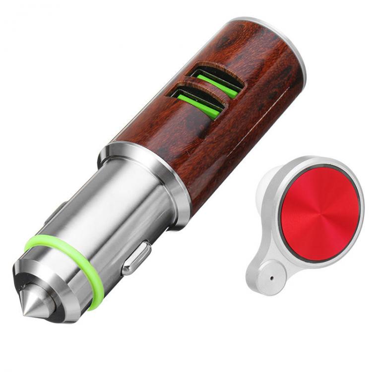 10Car - אביזרים, ציוד וכל מה שצריך לרכב מטענים Car Charger Dual USB Hammer Port With bluetooth Earphone