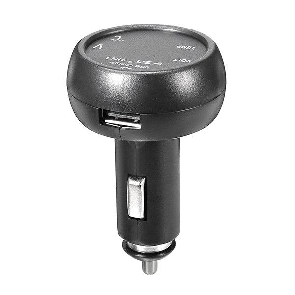 10Car - אביזרים, ציוד וכל מה שצריך לרכב מטענים 3 in 1 Car Thermometer Car Voltage Detection Table USB Port Charging