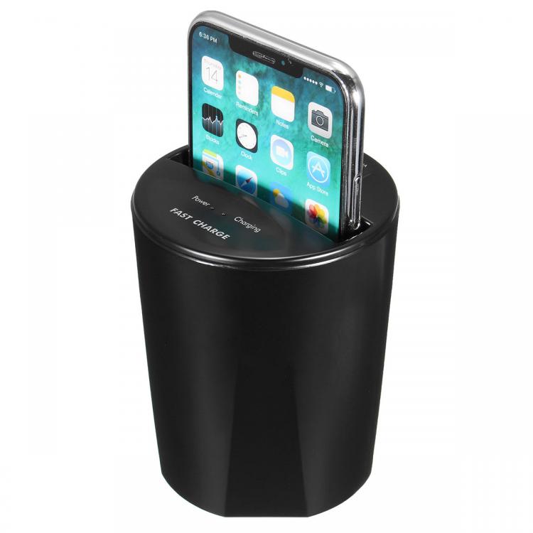 10Car - אביזרים, ציוד וכל מה שצריך לרכב מטענים 10W Fast Qi Wireless Charger Car Cup Holder USB Output for iPhone X 8 S8