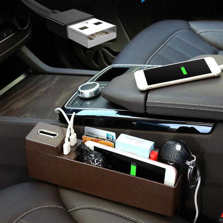 10Car - אביזרים, ציוד וכל מה שצריך לרכב מטענים Plastic Car Seat Crevice Storage Box Gap Organizer with Phone USB Wireless Charging 