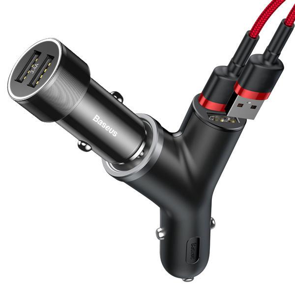 10Car - אביזרים, ציוד וכל מה שצריך לרכב מטענים Baseus Y Type Dual USB Ports+Cigarette Lighter Extended Fast Car Charger For Smart Phone Tablet