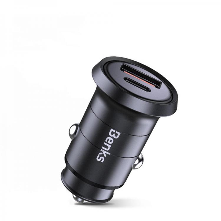 10Car - אביזרים, ציוד וכל מה שצריך לרכב מטענים Benks 30W PD USB Type C Fast Charging Car Charger For iPhone X XR XS Huawei P30 S10+ Note 10