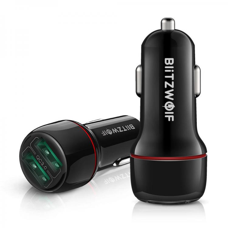 10Car - אביזרים, ציוד וכל מה שצריך לרכב מטענים BlitzWolf BW-SD5 18W Dual-Port USB 3.0 Mini Car Charger for iPhone 11 Pro XS Xiaomi Mi8 Pocophone F1 
