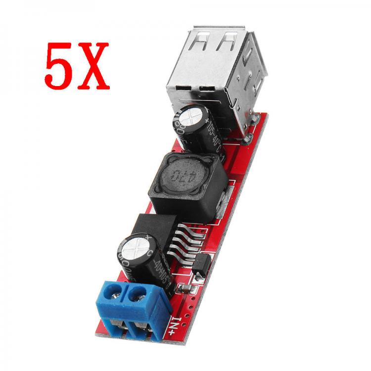 10Car - אביזרים, ציוד וכל מה שצריך לרכב מטענים 5pcs DC-DC 3A Step Down Regulated Power Module Car Charger Dual USB Output 9V/12V/24V/36V To 5V